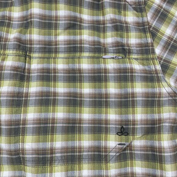 Prana Shirt Mens Extra‎ Large Button Up Plaid Breathable Outdoors Mesh Green - Picture 7 of 16